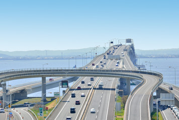 海ほたるパーキングエリアから見える東京湾アクアライン（千葉県木更津市）