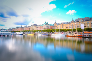 Naklejka premium Panoramic view of Old Town in Sweden - Stockholm in a summer. 