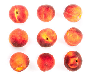 ripe peaches isolated on white background. Set or collection