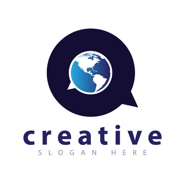 Globe talk chat logo icon vector