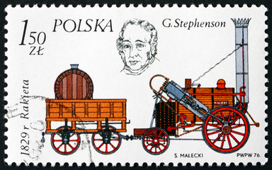 Fototapeta na wymiar Postage stamp Poland 1976 George Stephenson’s Rocket, Locomotive