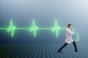 Cardiologist in telemedicine concept with heart beat