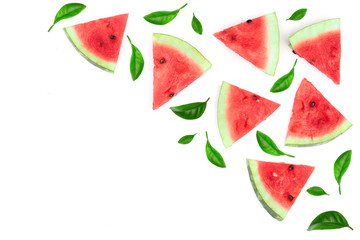 slices of watermelon isolated on white background. Top view. Flat lay pattern