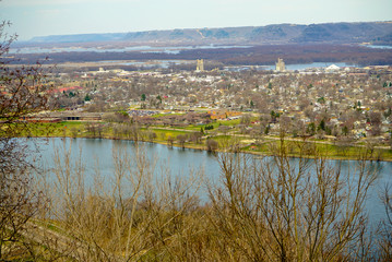 Garvin Heights Park stone overlook with spectacular view of the Mississippi Valley surrounding Winona, Minnesota