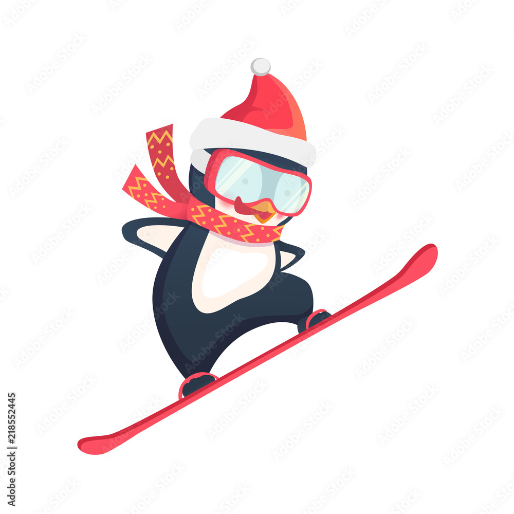 Wall mural penguin snowboarder at jump