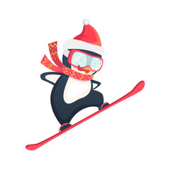 Fototapeta premium penguin snowboarder at jump