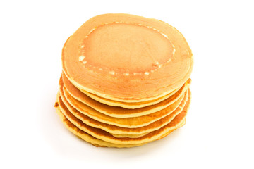 Pancakes stack isolated on white background closeup