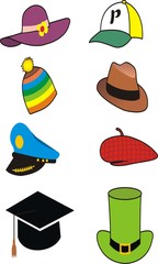 Set of hats on white background