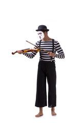 Mime playing violin isolated on white