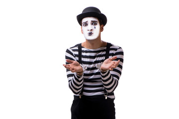 Mime with handcuffs isolated on white background