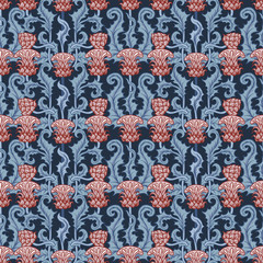  Seamless pattern with thistle flower, background in 
 art nouveau style, vintage, old, retro style.
