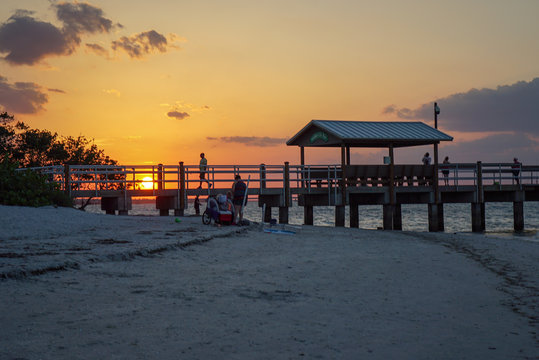 Scenic Brilliant Sunset at Sanibel Pier on Sanibel Island in Florida before Hurricane Ian