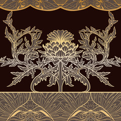  Seamless pattern with thistle flower, background in 
 art nouveau style, vintage, old, retro style.

