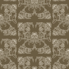  Seamless pattern with thistle flower, background in 
 art nouveau style, vintage, old, retro style.

