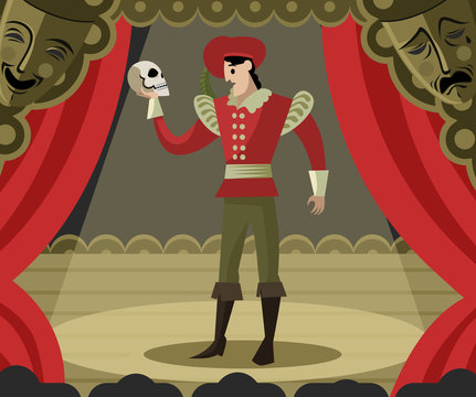 actor in theater with skull