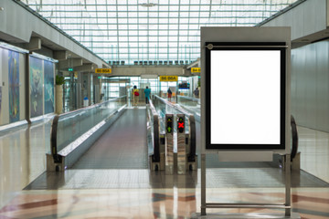 Blank billboard posters in the airport,Empty advertising billboard at aerodrome.