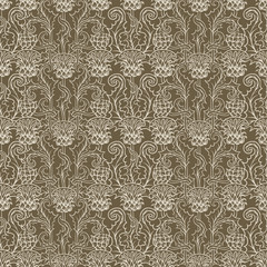  Seamless pattern with thistle flower, background in 
 art nouveau style, vintage, old, retro style.
