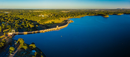 Fototapeta premium Aerial panoramic image of Sansonvale lake, Brisbane, Australia