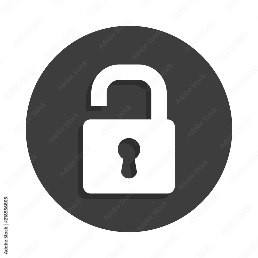 Poster open lock icon in badge style with shadow