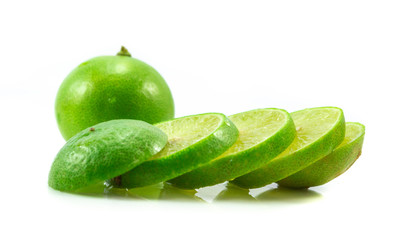 Lime slice isolated on white background.