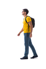 Naklejka premium Young student with backpack isolated on white 