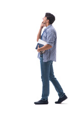 Young student with book ang notes isolated on white