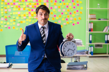 Businessman with many conflicting priorities in time management 