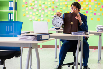 Businessman with many conflicting priorities in time management 