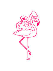 weihnachten winter geschenke sack nikolaus santa claus weihnachtsmann flamingo clipart comic cartoon vogel pink süß niedlich