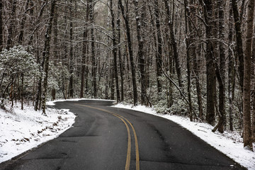 Beautiful Snowy Winding Road in Wilderness