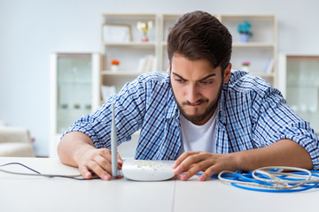 Frustrated young man due to weak internet reception