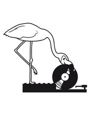 musik party feiern disko club auflegen mischpult vinyl platte flamingo clipart comic cartoon vogel pink süß niedlich