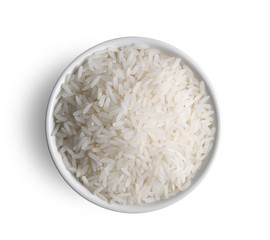 rice in a bowl on white background