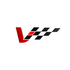 Letter V with racing flag logo