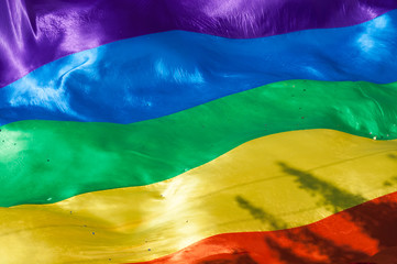 Rainbow flag during pride parade