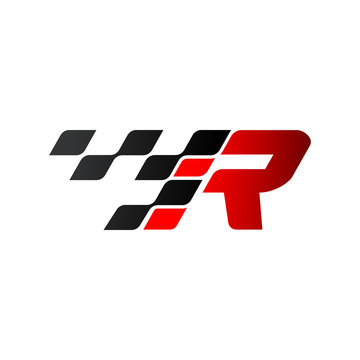 Letter R With Racing Flag Logo