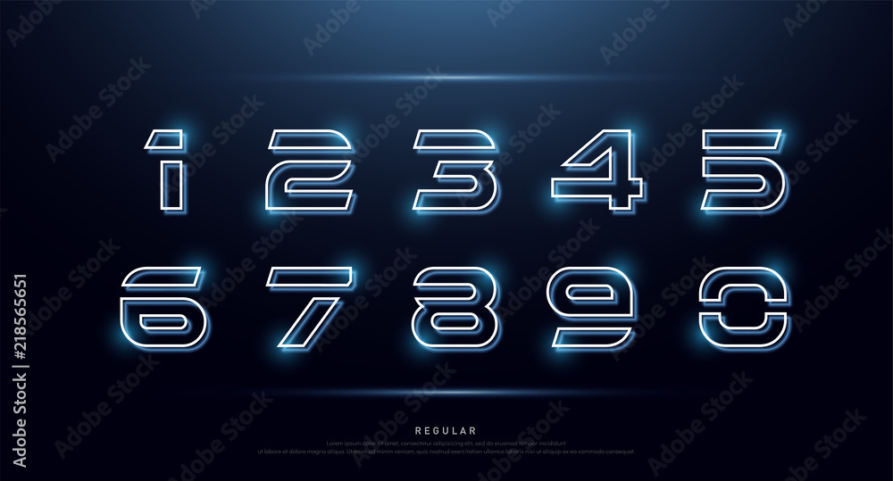 Aufkleber technology number abstract neon font and alphabet. numbers techno effect logo designs. typography di