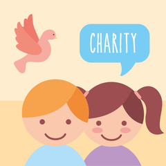 cute boy and girl pigeon donate charity vector illustration