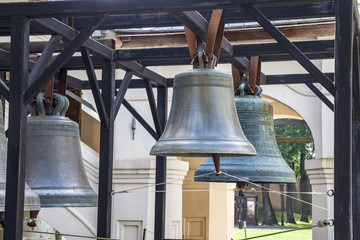 Cast-iron ancient bells of orthodox church, close up