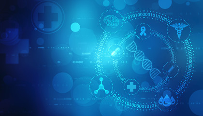 2d render of dna structure, abstract medical background