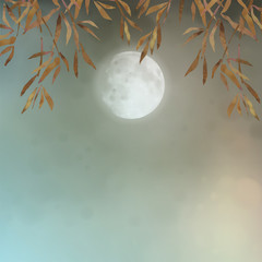 Autumn landscape with full moon