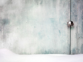 metal door in snow