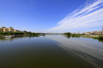 Wide water surface and buildings