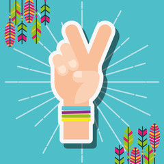 hand peace and love feathers free spirit vector illustration