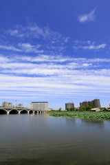 Wide water surface and buildings