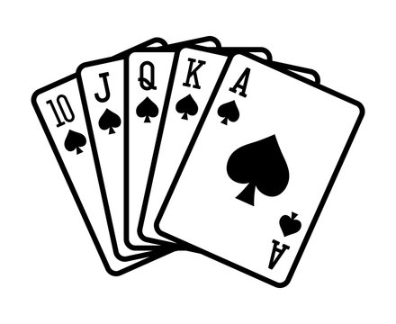 Spade royal straight flush poker hand flat vector icon for casino apps and websites 