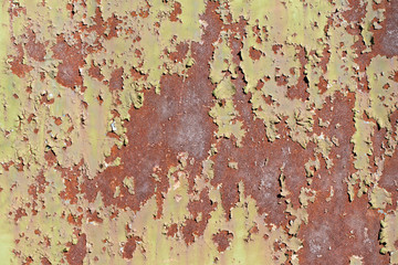 Rust and old green paint on a metal surface