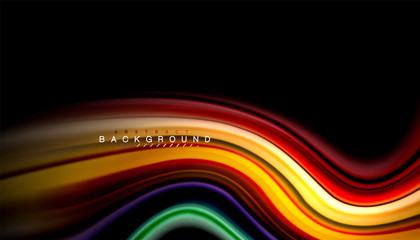 Fluid colors abstract background, twisted liquid design on black, colorful marble or plastic wave texture backdrop, multicolored template for business or technology presentation or web brochure cover