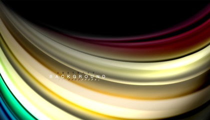 Fluid colors abstract background, twisted liquid design on black, colorful marble or plastic wave texture backdrop, multicolored template for business or technology presentation or web brochure cover