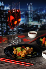 A romantic dinner overlooking the city at night